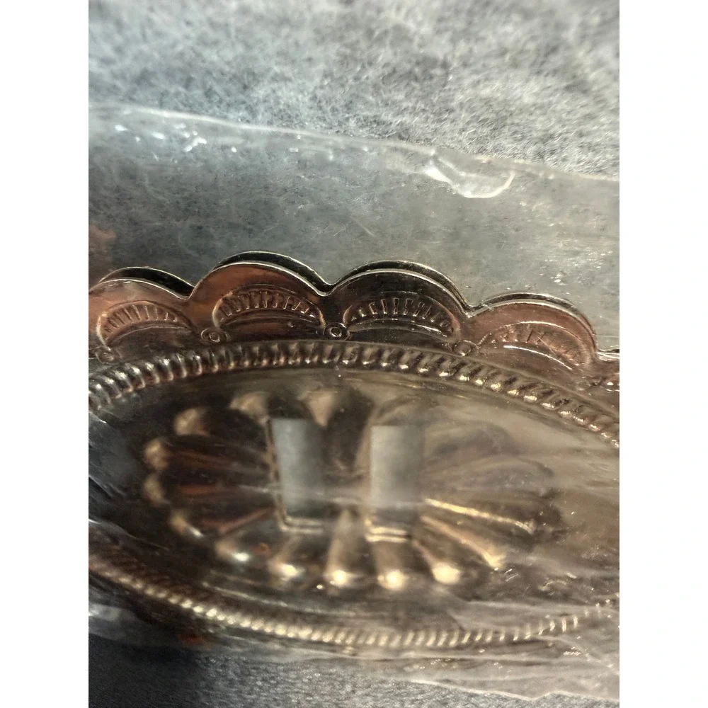 Vintage Silver Tone Belt Buckle Blank Oval Western Craft DIY NOS‎ Scalloped Edge